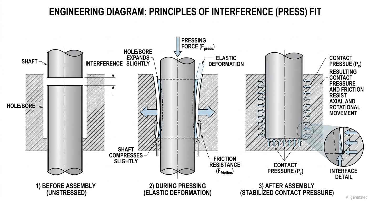 Diagram explaining how a press fit creates interference