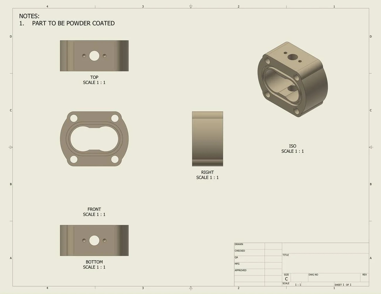 An engineering technical drawing blueprin views