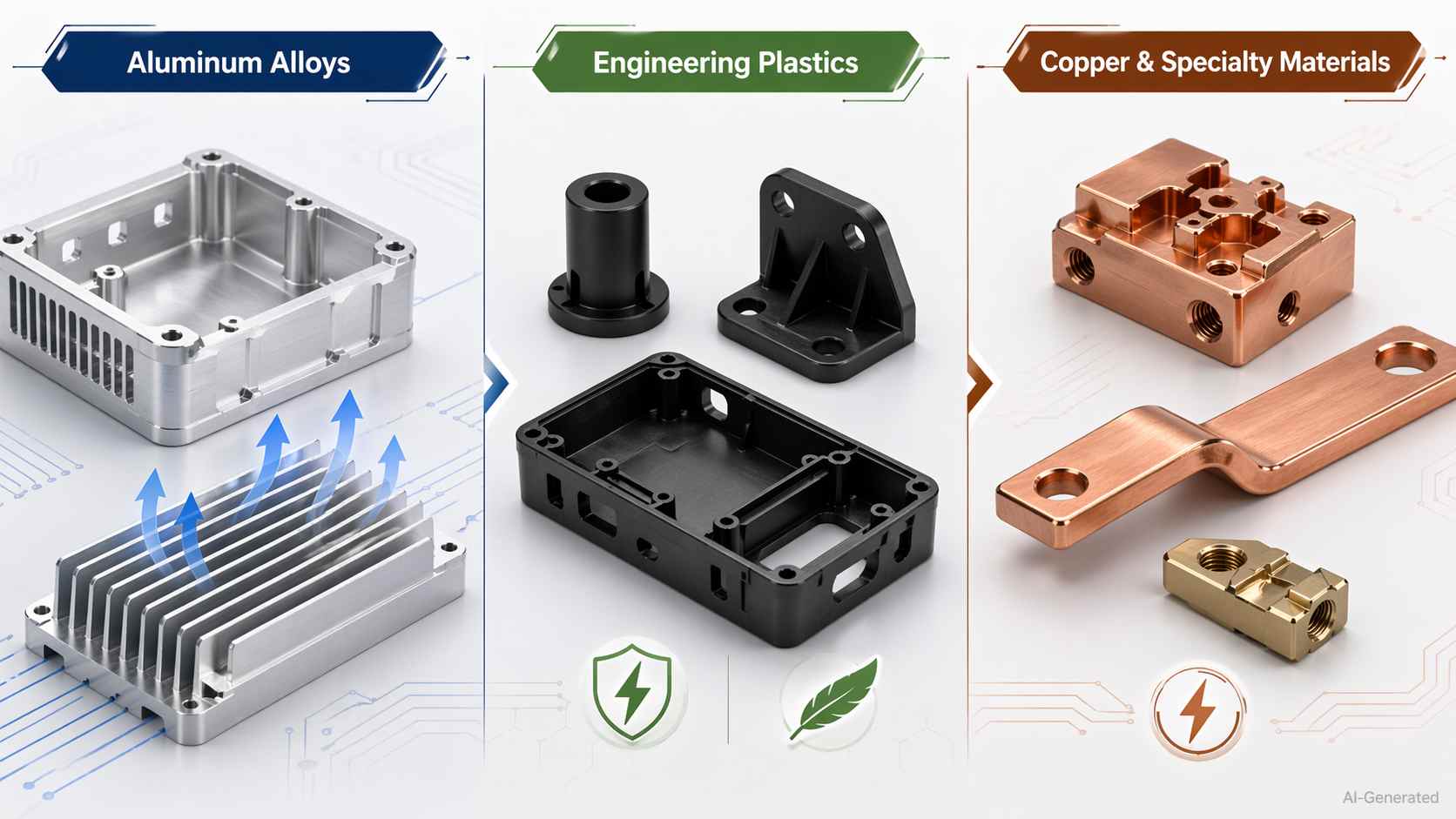 CNC materials for electronic hardware infographic