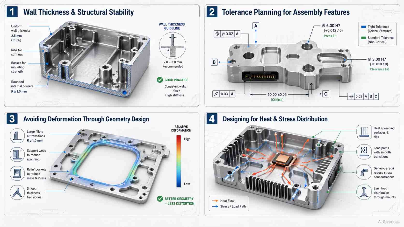 DFM guidelines for CNC electronic parts infographic