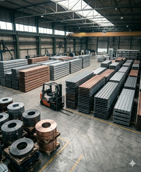 Warehouse storage of stacked metal roofing panels