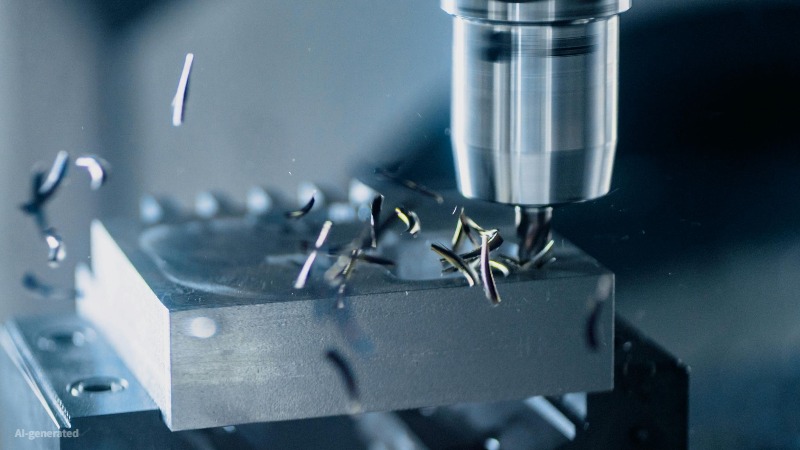 CNC milling machine cutting a metal part