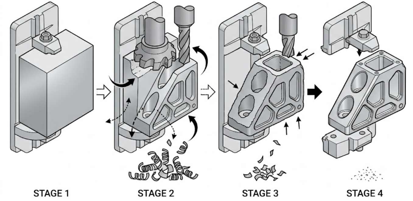 Diagram showing subtractive manufacturing