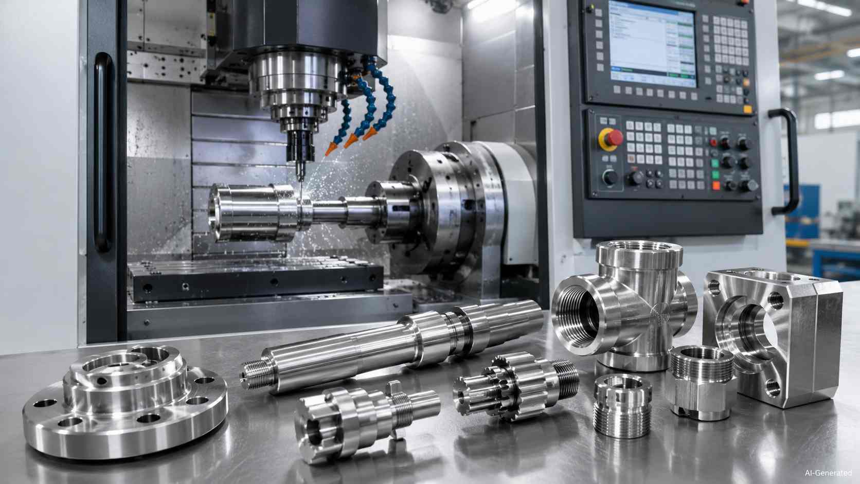Stainless steel CNC machining parts in workshop