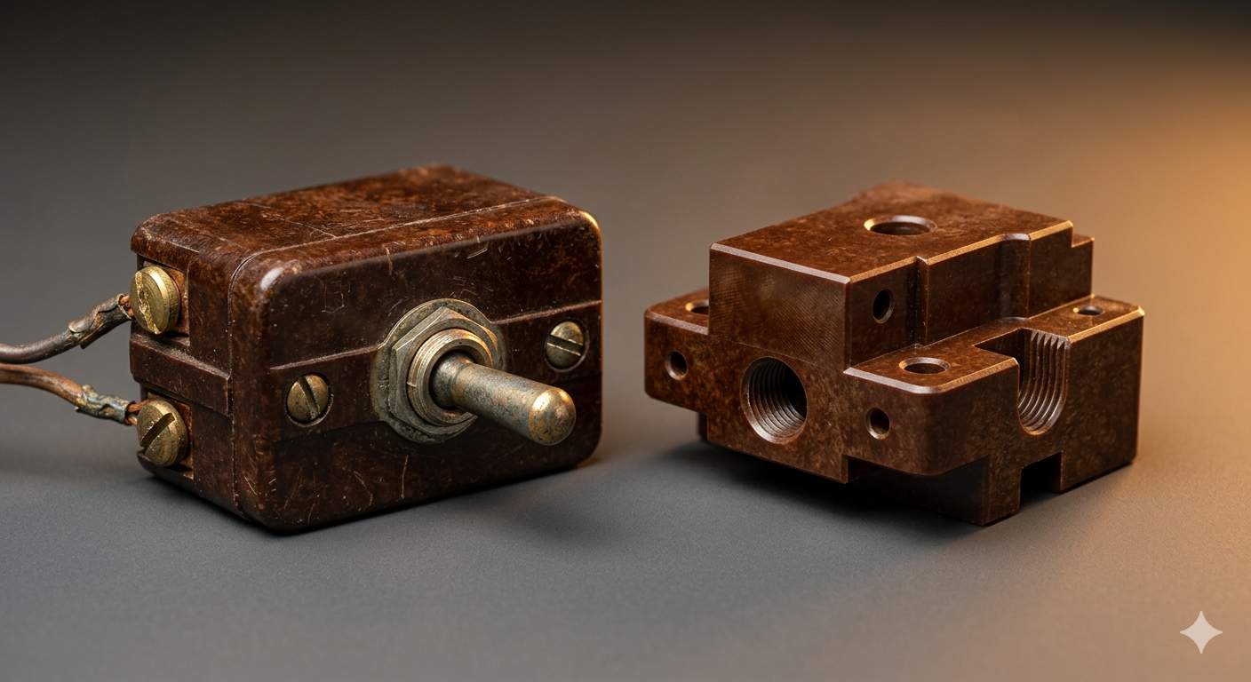 Vintage bakelite switch and modern machined bakelite