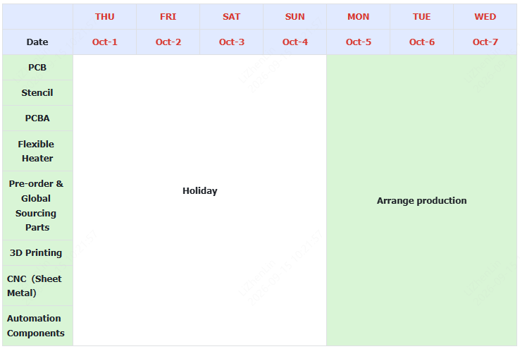 jlccnc oct holiday  schedule 2026